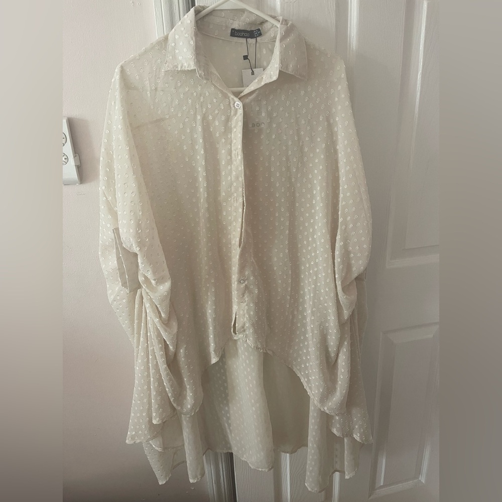 Boohoo Cream Polka Dot Blouse